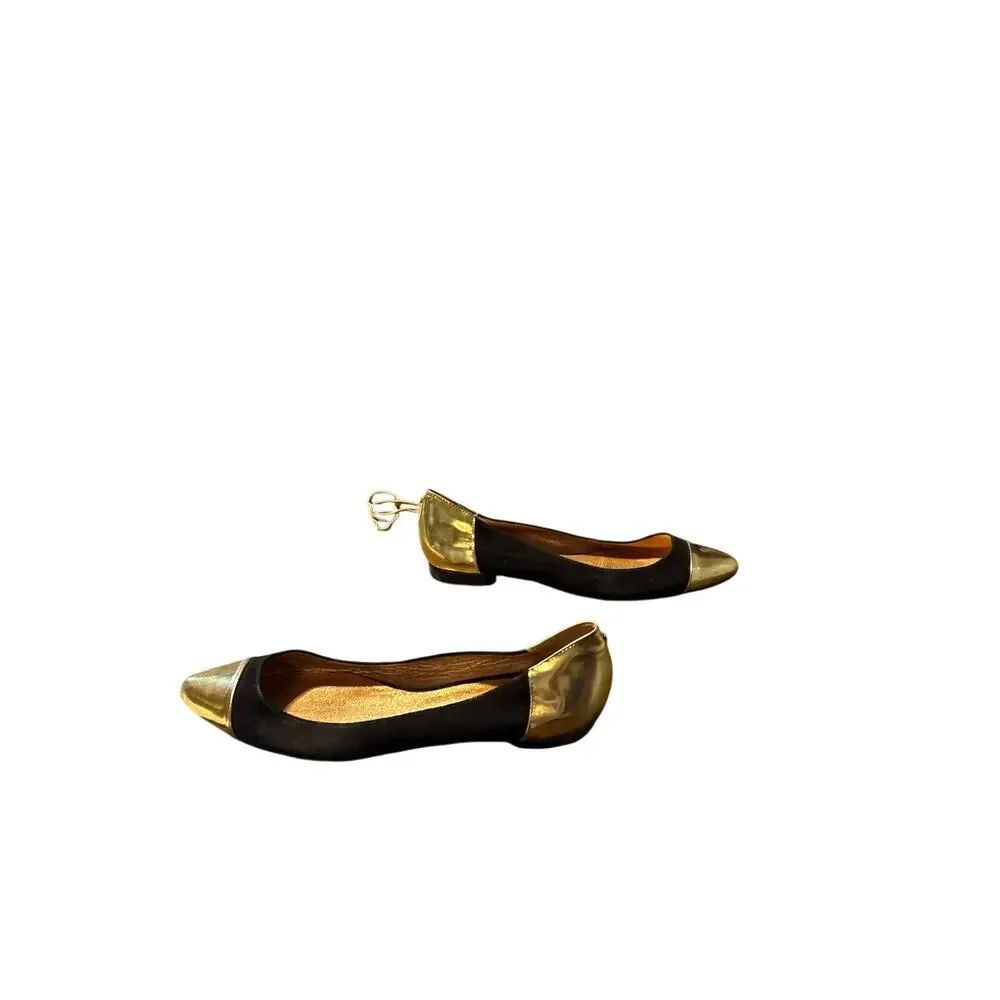 Kate Spade New York Black Suede Gold Cap Toe Ballet Flats Women’s Size 7M